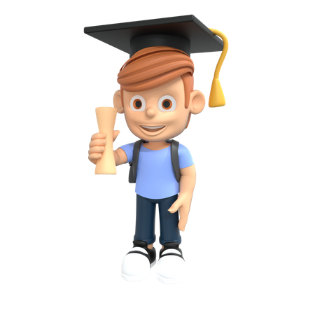 Graduate student holding degree  3D Icon