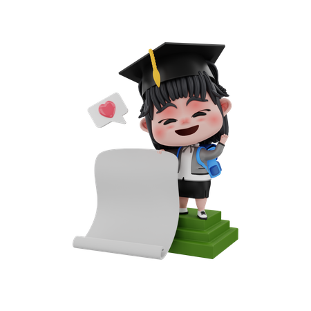 Graduate student with blank paper  3D Illustration