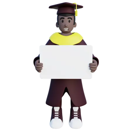 3 D Illustration Of Graduated Student Holding Message Banner 3D Illustration