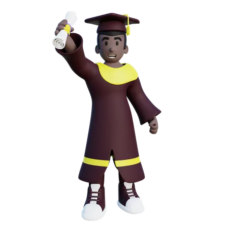 Graduated student holding degree  3D Illustration