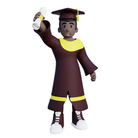 3 D Illustration Of Graduated Student With His Diploma 3D Illustration