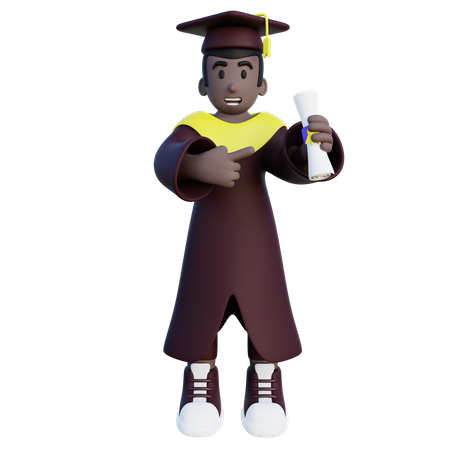 Graduated student pointing to his diploma degree  3D Illustration