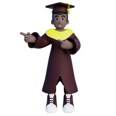 Graduated student pointing to the left  3D Illustration