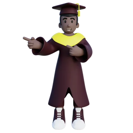 Graduated student pointing to the left  3D Illustration
