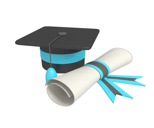 Certificate Paper And Graduation Hat 3D Icon