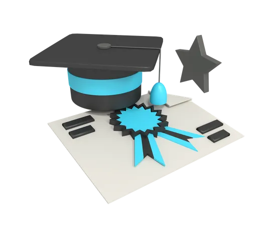 Certificate Document Paper And Graduation Hat 3D Icon