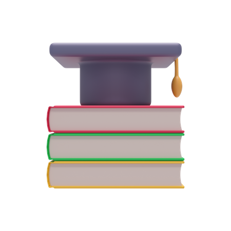 Graduation Cap And Book  3D Illustration