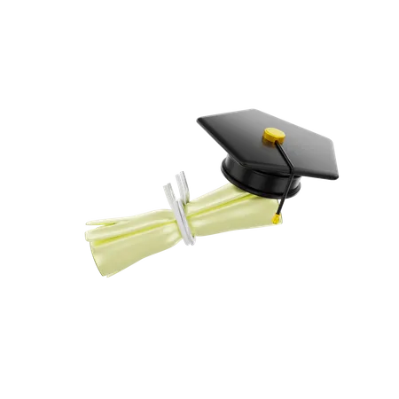 Graduation Cap And Certificate  3D Illustration