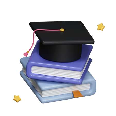 Graduation Cap On Books Stack  3D Icon