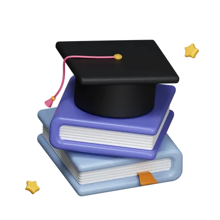 Graduation Cap On Books Stack Education Concept Back To School University Knowledge Degree Ceremony Online Class E Learning Creative Design Icon Isolated On Background 3 D Render Illustration 3D Icon