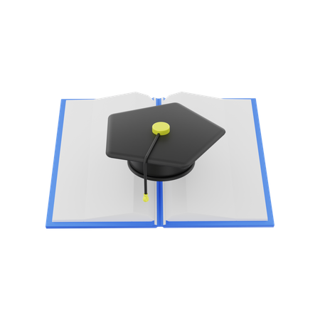 Graduation Cap With Book  3D Illustration