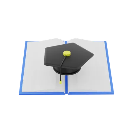 Graduation Cap With Book  3D Illustration