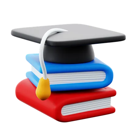 Stack Of Books With University Toga Hat For Education Graduation 3 D Icon Illustration Render Design 3D Icon