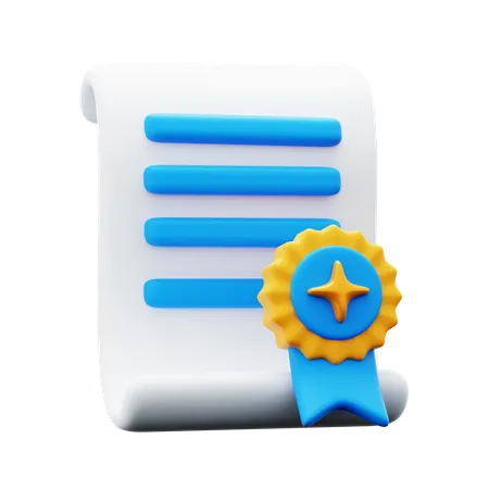 Achievement Certificate Paper Document With Gold Medal Emblem 3 D Icon Illustration Render Design 3D Icon