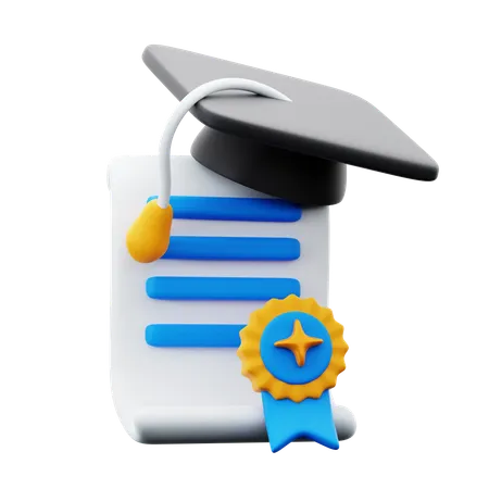 Certificate Paper With University Graduation Toga Hat And Achievement Badge Emblem For Education Concept 3 D Icon Illustration Render Design 3D Icon