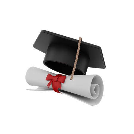 Graduation Certificate And Hat  3D Icon