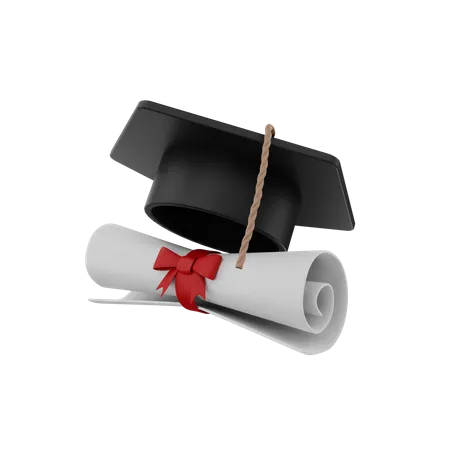 Graduation Certificate And Hat  3D Icon