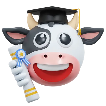 Diploma Graduation Cow Emoticon 3 D Icon Illustration 3D Icon