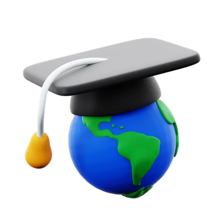 Globe Earth Map With University Toga Hat For Global Graduation Education 3 D Icon Illustration Render Design 3D Icon