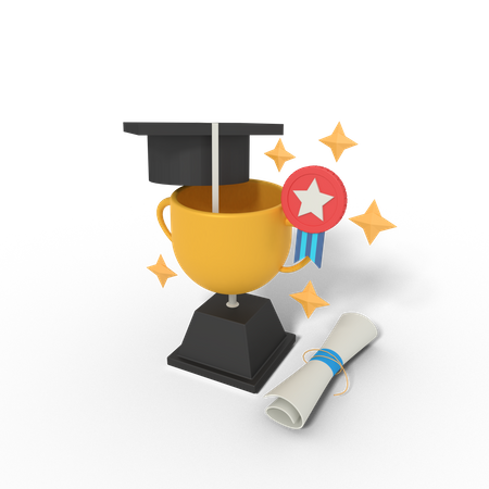 Graduation education trophy  3D Illustration