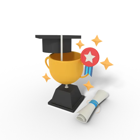 Graduation education trophy  3D Illustration