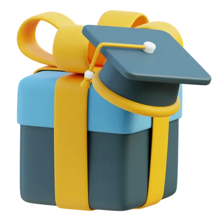 A Charming 3 D Illustration Of A Gift Wrapped Box With A Graduation Cap Evoking Celebration Of Academic Achievements 3D Icon