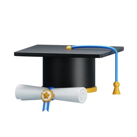 Graduation Cap And Diploma 3 D Icon Illustration Colorful Graduation Cap With Roll Paper Happy Graduation 3D Icon