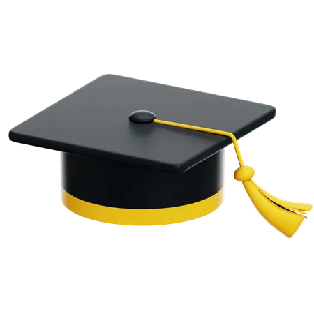 3 D Graduates Cap University Or College Student Hat Black Mortarboard With Yellow Ribbon And Tassel Isolated On Transparent Background 3 D Render Illustration 3D Icon