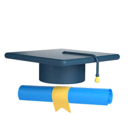 3 D Graduation Hat And Certificate For School And Education Concept Object On A Transparent Background 3D Icon