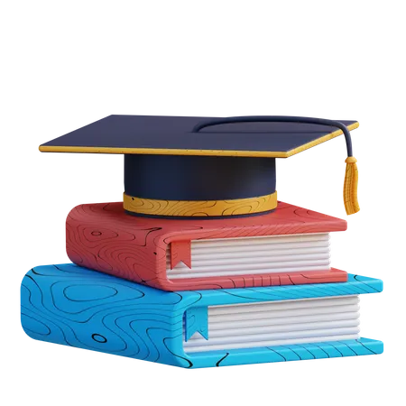 3 D Illustration Pile Of Books And Graduation Cap 3D Icon