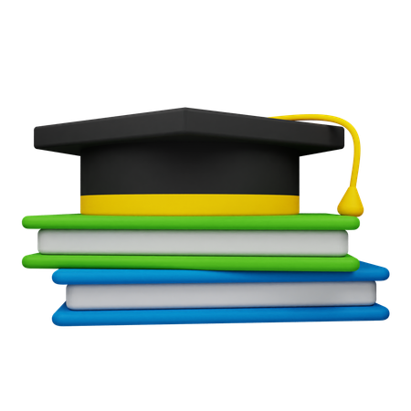 Graduation Hat and Books  3D Icon
