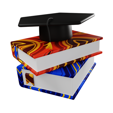 Graduation Hat And Books 3D Icon