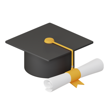 Graduation Hat And Certificate  3D Icon