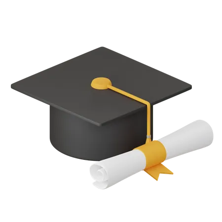 Graduation Hat And Certificate  3D Icon