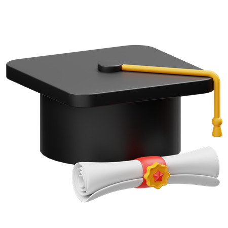 Graduation Hat And Certificate  3D Icon