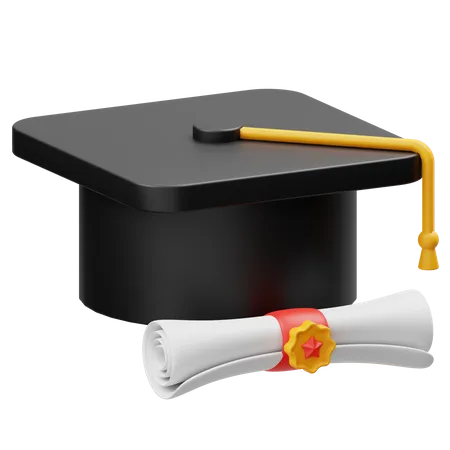 Graduation Hat And Certificate  3D Icon