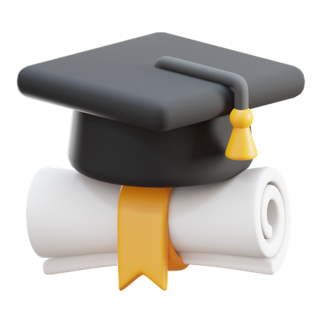 Graduation Hat And Certificate  3D Icon