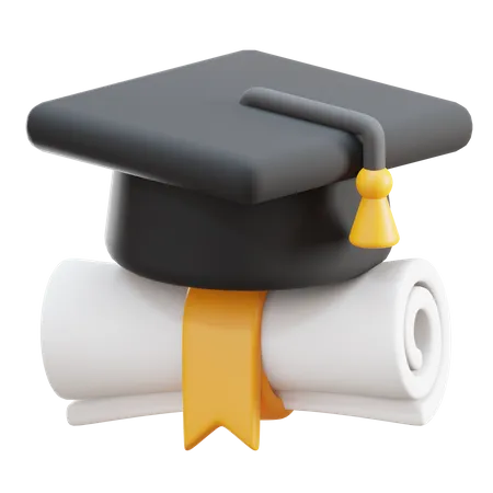 Graduation Hat And Certificate  3D Icon