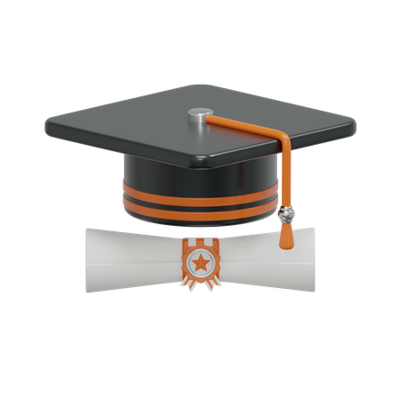 Graduation Hat And Certificate  3D Icon