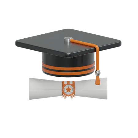 Graduation Hat And Certificate  3D Icon