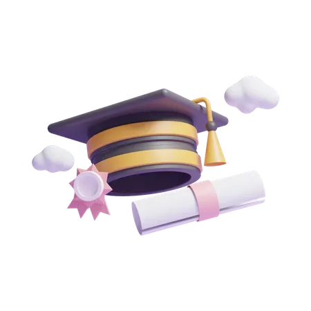 Graduation Hat And Certificate  3D Icon