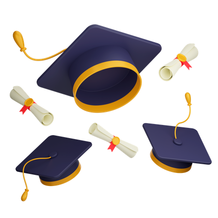 Graduation Hat And Certificate  3D Icon