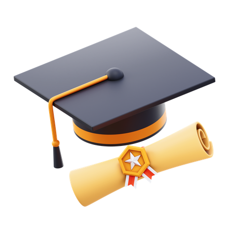 Graduation Hat And Certificate  3D Icon