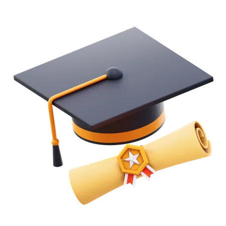 Graduation Hat And Certificate  3D Icon