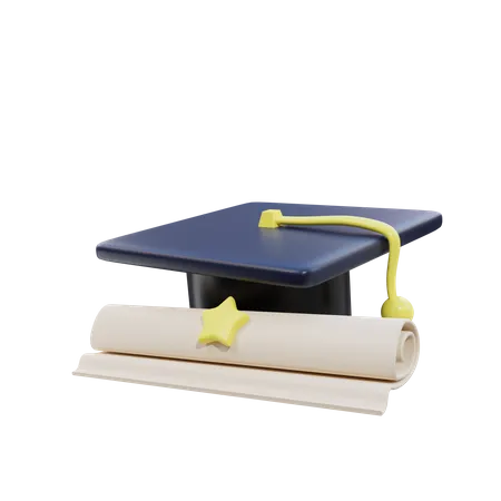 Graduation Hat And Certificate  3D Illustration