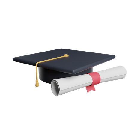 Graduation Hat And Certificate  3D Illustration