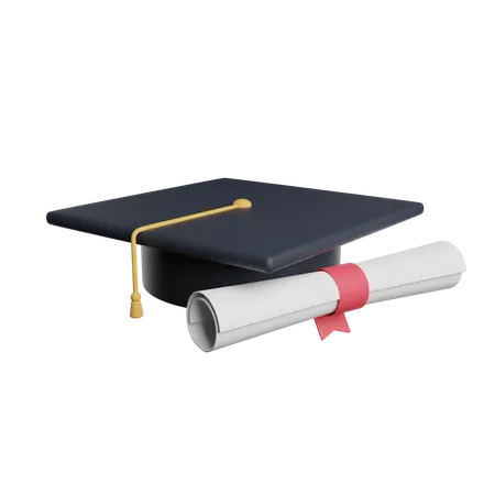 Graduation Hat And Certificate  3D Illustration