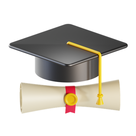 Graduation hat and certificate  3D Illustration