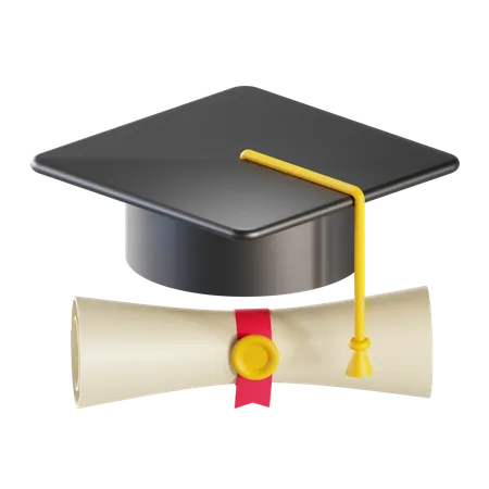 Graduation hat and certificate  3D Illustration