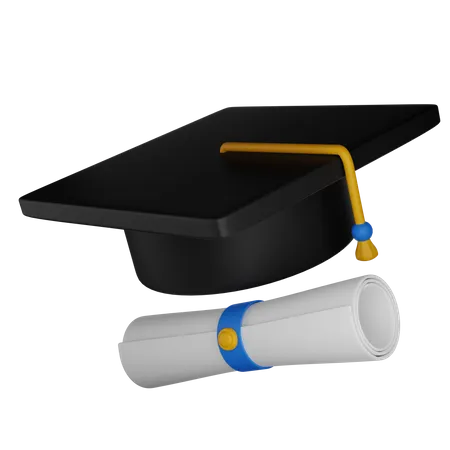 Graduation Hat And Certificate  3D Illustration